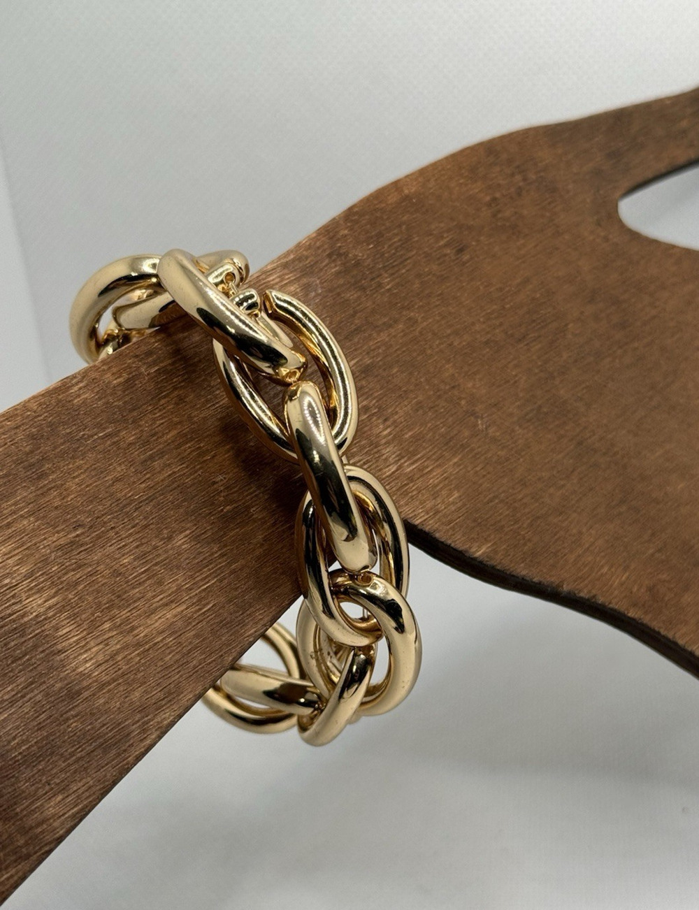 Vintage Super Chunky Gold Tone Chain Link Stretch Bracelet Heavy 3.8oz Statement